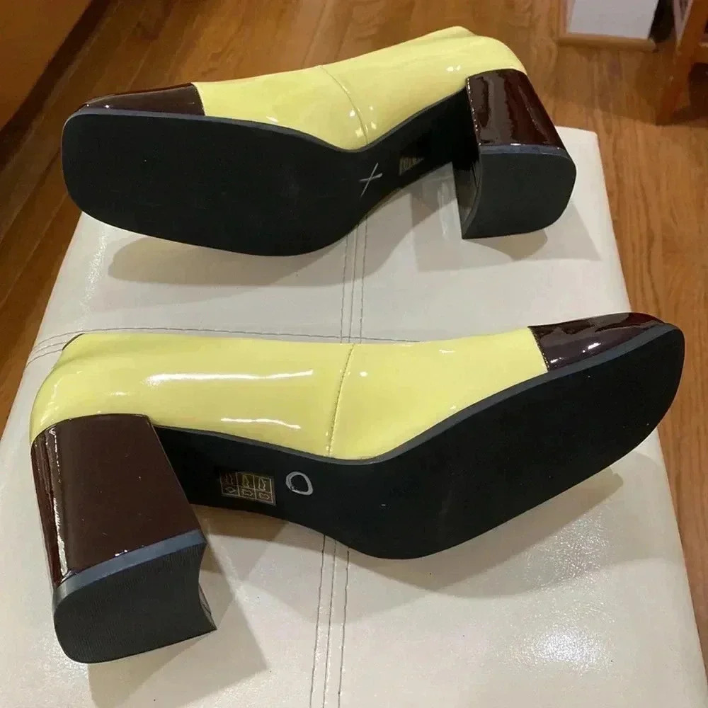 Jeffrey Campbell Brown and Yellow Patent Leather Block Heel Pumps - Picture 6 of 8